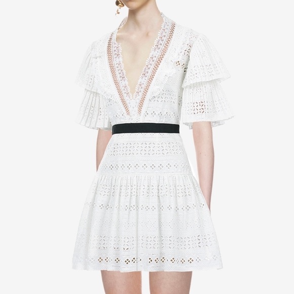 Self-Portrait Dresses & Skirts - Self Portrait  Broderie Anglaise Stripe White Dres